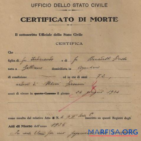 Downloadable Italy Registry of civil office death certificate download for verification